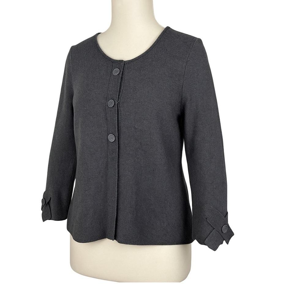 Habitat Button Front Cardigan Gray Knit Cuff Detail Career Neutral Casual Size S